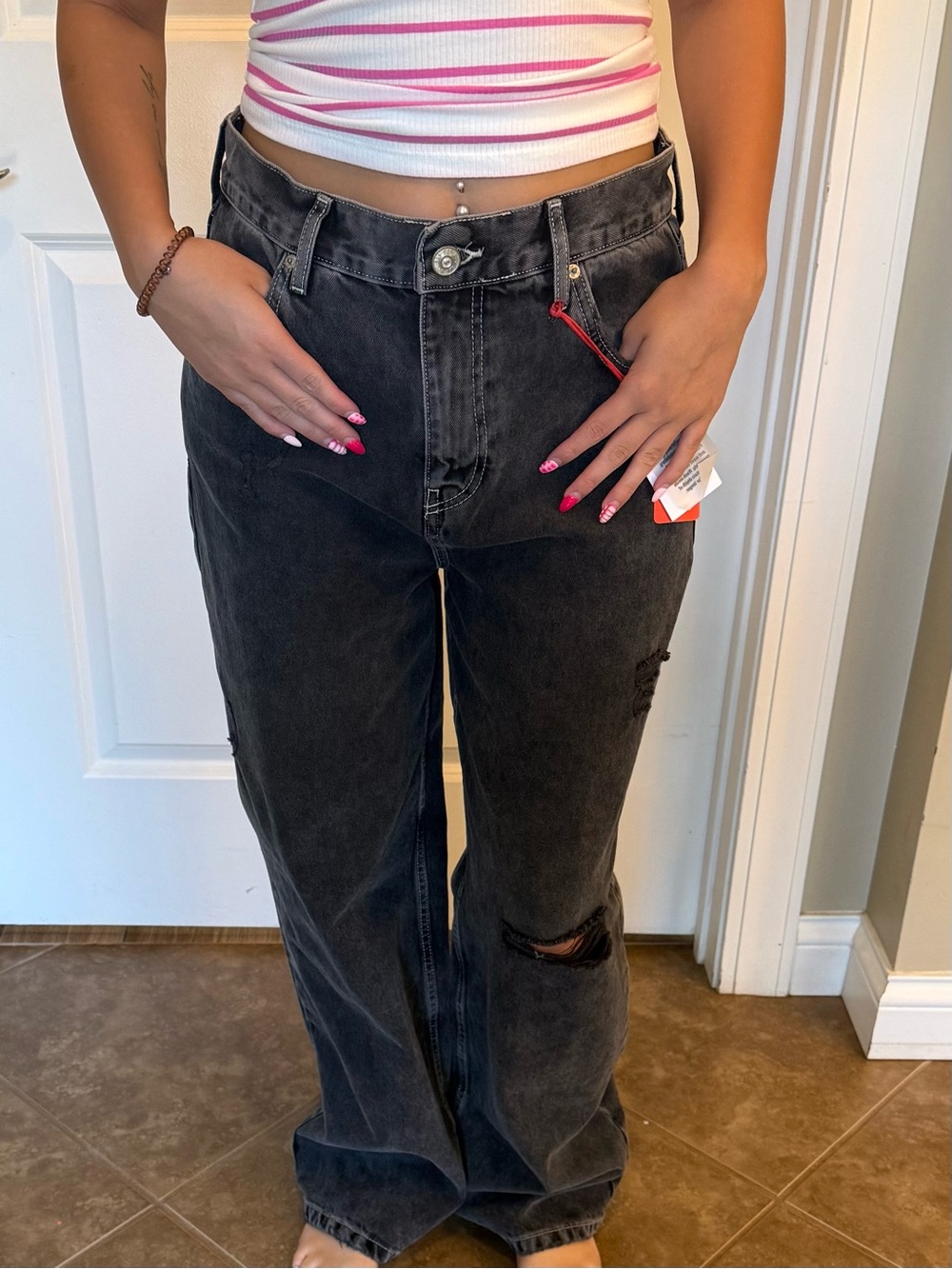 BDG Washed Black Wide-Leg Jeans with Knee Rips